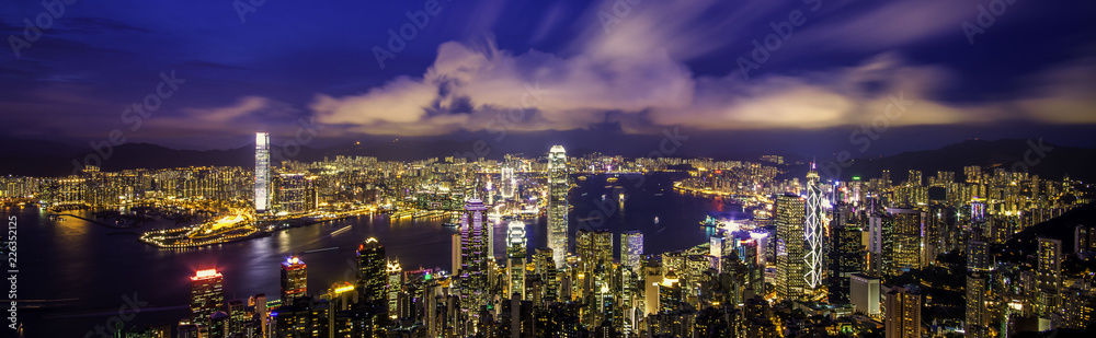 Hong Kong city view from Victoria Peak at magic hour