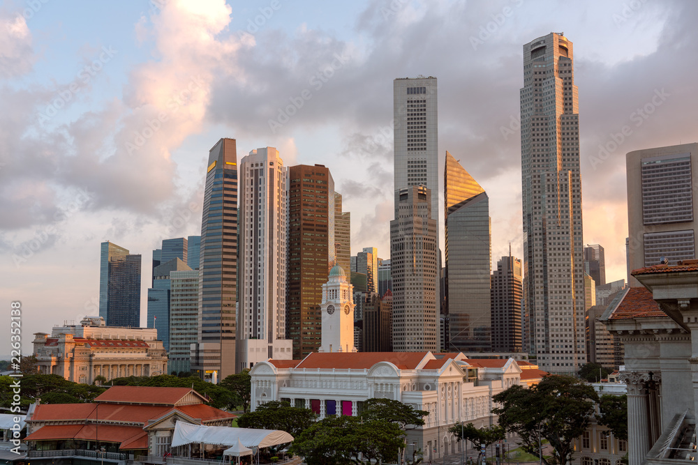 Singapore skyscrapers before sunset