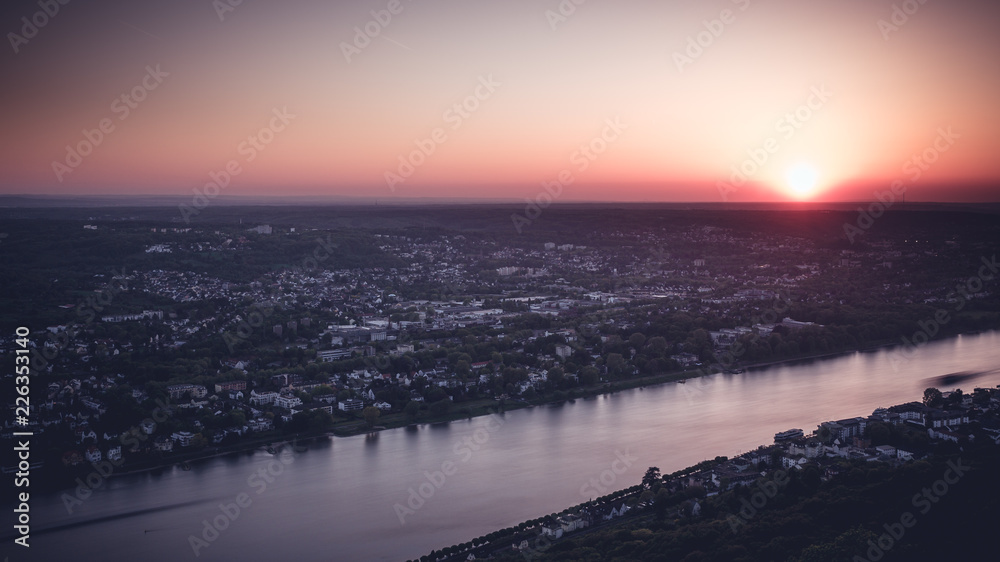panorama sunset over the river rhine 2