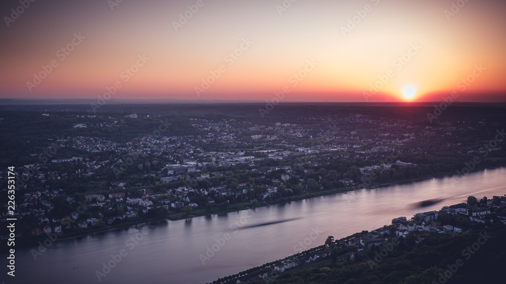 Sunset panorama over the river rhine 2 