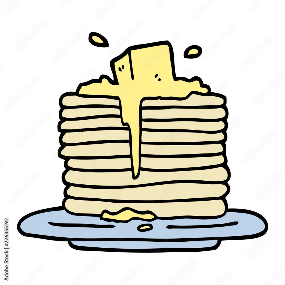 hand drawn doodle style cartoon butter melting on pancakes Stock Vector