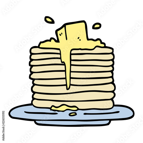hand drawn doodle style cartoon butter melting on pancakes