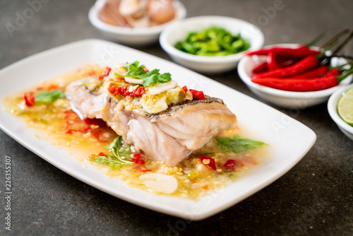 Steamed Grouper Fish Fillet with Chili Lime Sauce in lime dressing
