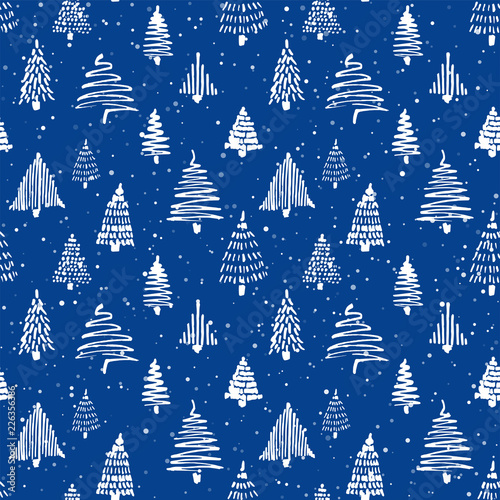 Christmass tree seamless pattern. Hand drawn doodle sketch drawing with ink.
