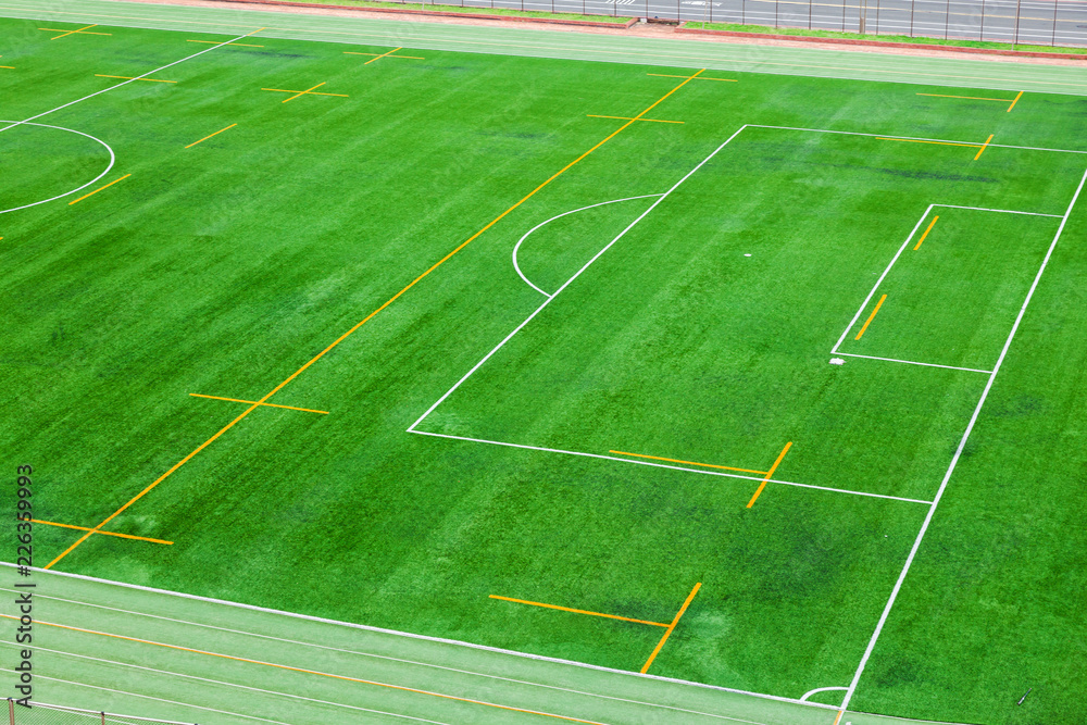Empty soccer field background photo