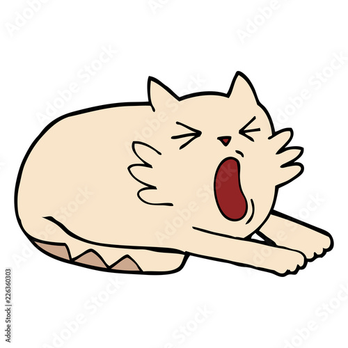 hand drawn doodle style cartoon yawning cat
