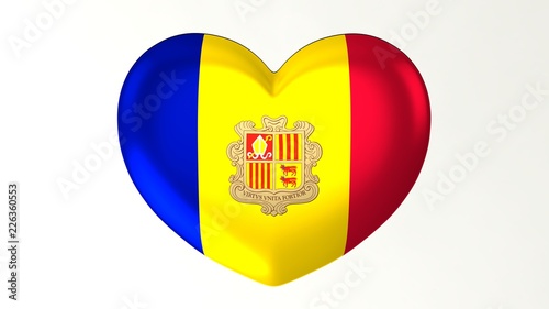 Heart-shaped flag 3D Illustration I love Andorra