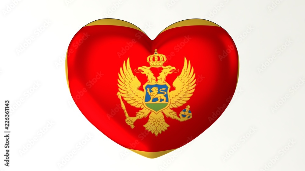 Heart-shaped flag 3D Illustration I love Montenegro