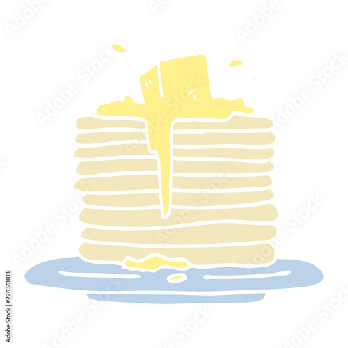 flat color illustration cartoon butter melting on pancakes