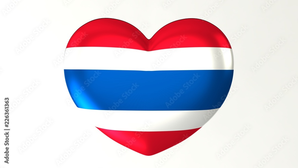 Heart-shaped flag 3D Illustration I love Thailand