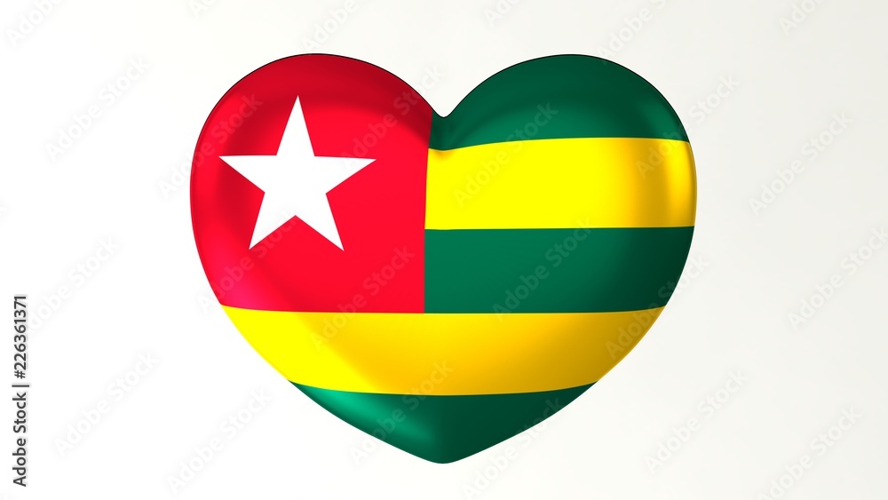 Heart-shaped flag 3D Illustration I love Togo Heart-shaped flag 3D Illustration I love Togo