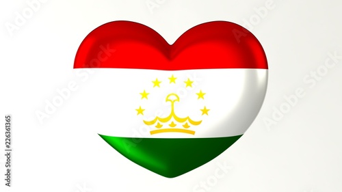 Heart-shaped flag 3D Illustration I love Tajikistan