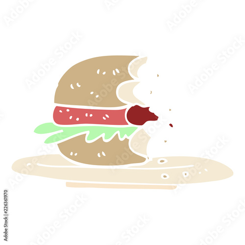 flat color illustration cartoon half eaten burger