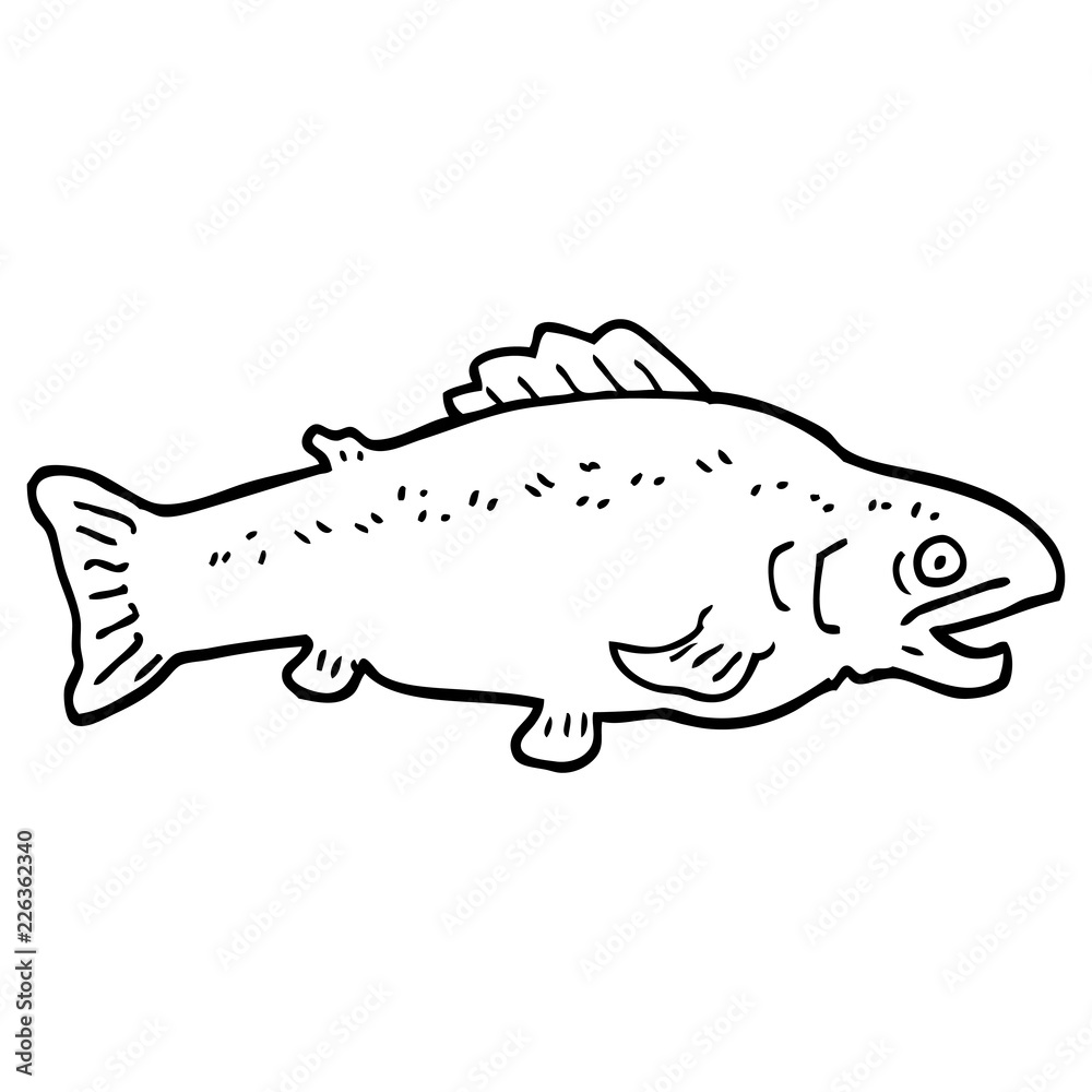 black and white cartoon large fish