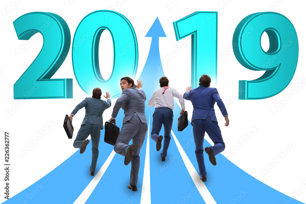 Businessman running into year of 2019 Businessman running into year of 2019