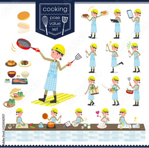 flat type helmet worker women_cooking