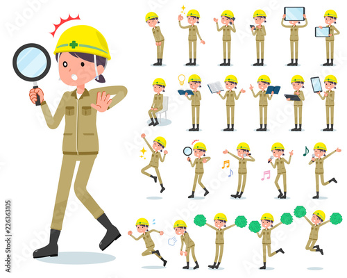 flat type helmet worker women_Action