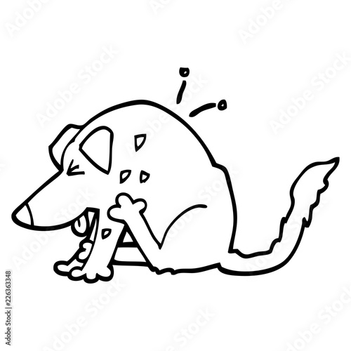 black and white cartoon dog scratching