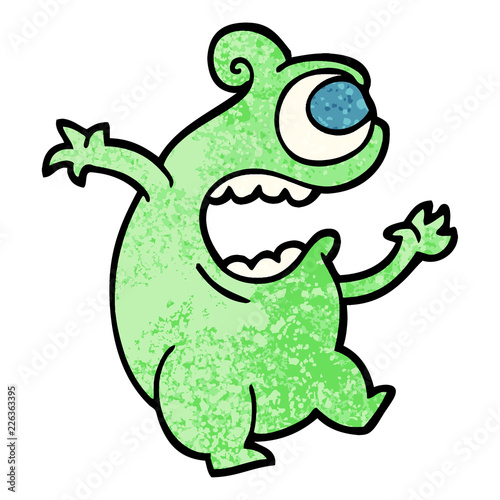 grunge textured illustration cartoon green alien