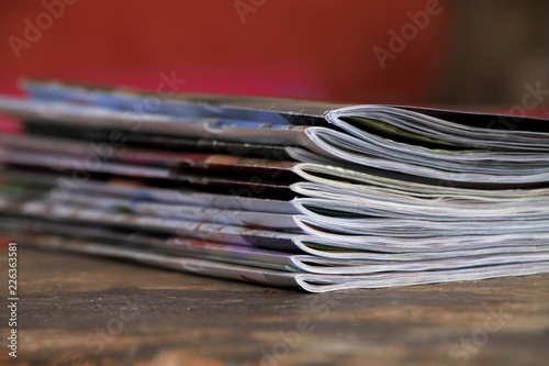 Magazines on the wooden table