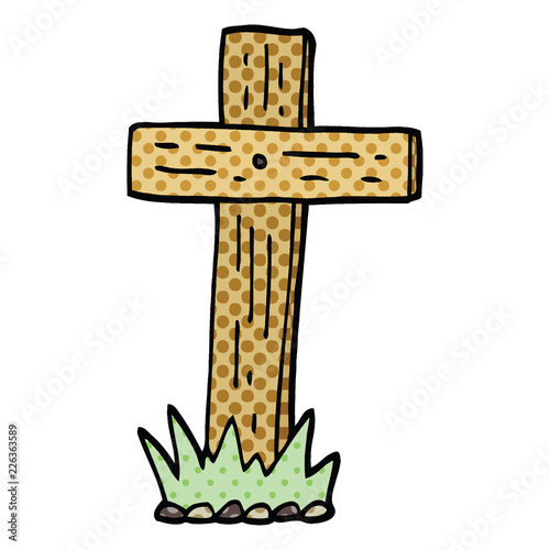 comic book style cartoon wooden cross