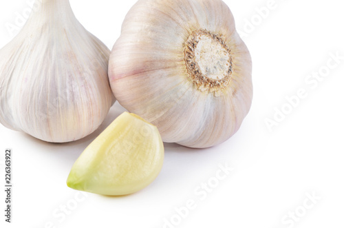 Fresh garlic closeup isolated on white background