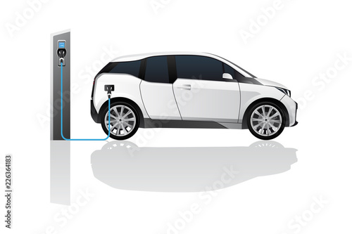 Electric car with charging station. Vector illustration EPS 10