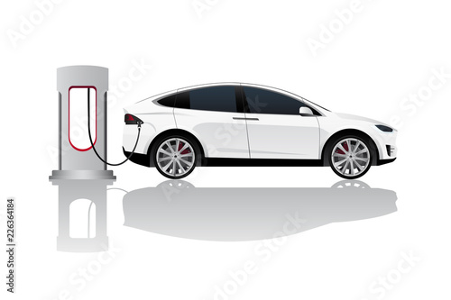 Electric car with charging station. Vector illustration EPS 10