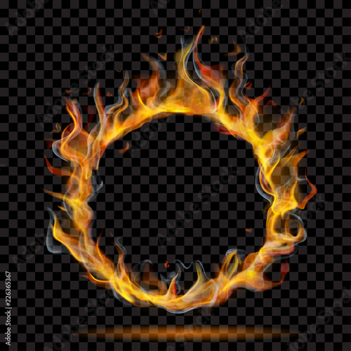 Translucent ring of fire flame with smoke on transparent background. For used on dark backdrops. Transparency only in vector format