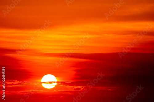 Fototapeta Naklejka Na Ścianę i Meble -  last light sunset on  sky orange cloud ray around sun