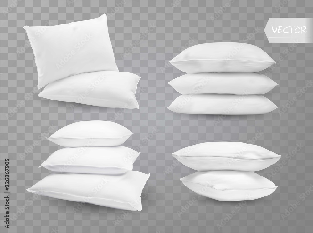 Realistic white bed room rectangle pillows side en top view combinations mockup set transparent background vector Stock | Adobe Stock