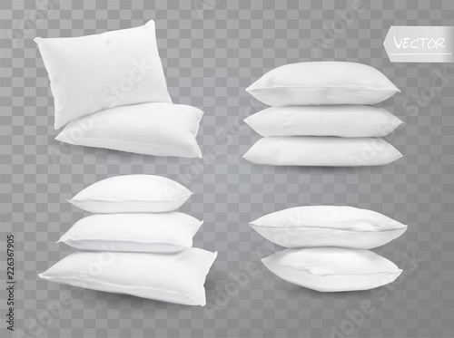Realistic white bed room rectangle pillows side en top view combinations mockup set transparent background vector illustration photo