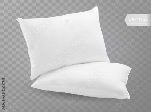 Realistic white bed room rectangle pillows side en top view combinations mockup set transparent background vector illustration photo