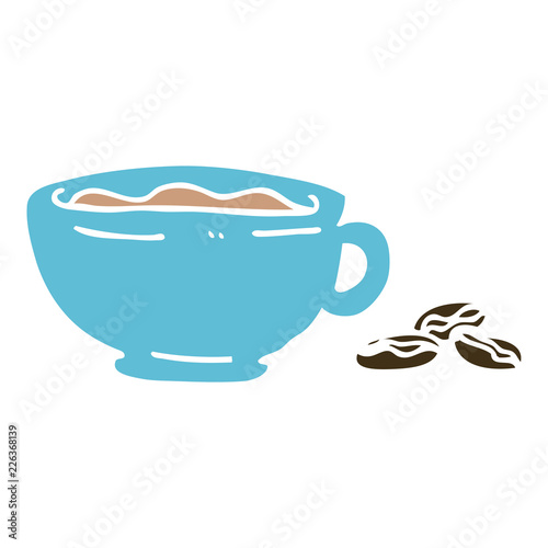 flat color illustration cartoon espresso cup