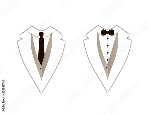 Vector Icons: White Tuxedo, Official Clothing, Straight Tie and Bow Tie, Flat Signs.