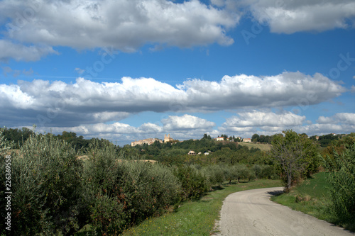 road in the hill,italy,village,landscape,trees,countryside,clouds,green,autumn,rural,field,view