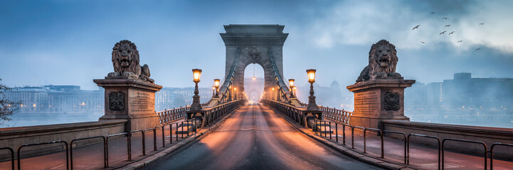 Papier peint photo Des ponts Panorama du Pont des Chaînes Budapest  © eyetronic