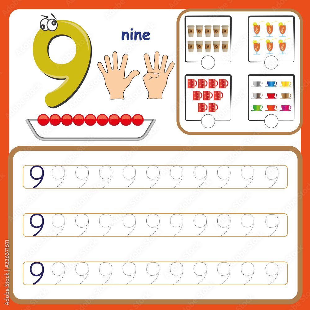 number cards counting and writing numbers learning numbers numbers tracing worksheet for preschool stock vector adobe stock