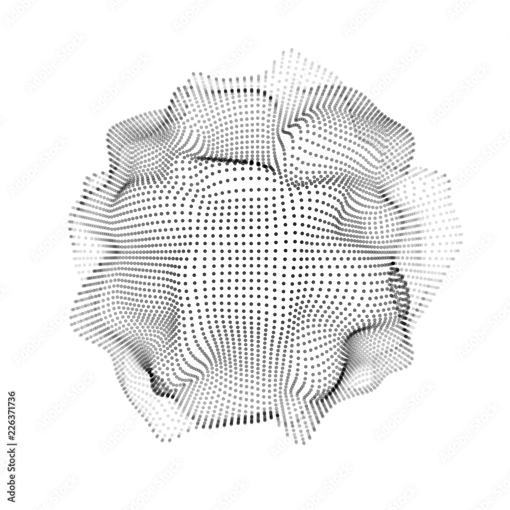 Vetor de Abstract futuristic space shape, mesh with random, chaos destroyed  particles and white background for design concepts, wallpapers,  presentations, web, prints. 3D render design. Vector illustration. do Stock