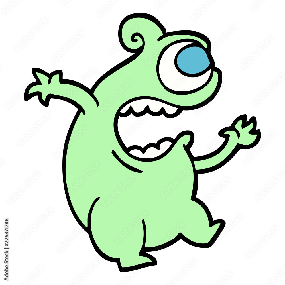 hand drawn doodle style cartoon green alien hand drawn doodle style cartoon green alien