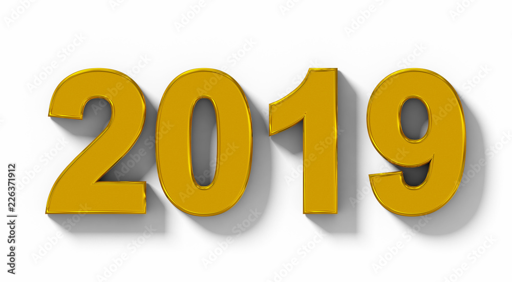 year 2019 golden 3d numbers with shadow isolated on white - orthogonal projection year 2019 golden 3d numbers with shadow isolated on white - orthogonal projection