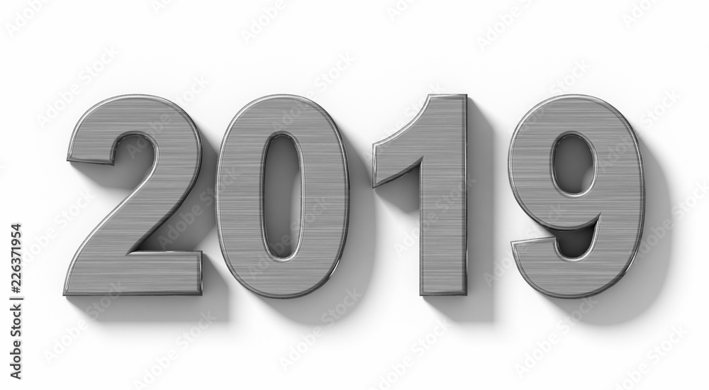 year 2019 metal 3d numbers with shadow isolated on white - orthogonal projection year 2019 metal 3d numbers with shadow isolated on white - orthogonal projection
