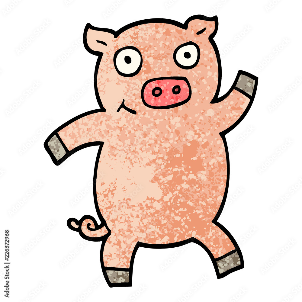 grunge textured illustration cartoon dancing pig grunge textured illustration cartoon dancing pig