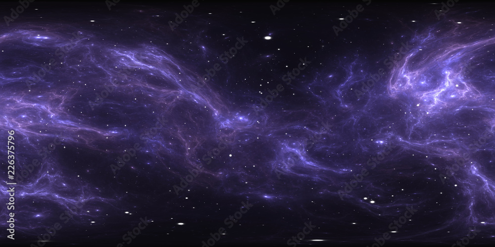 360 degree space nebula panorama, equirectangular projection, environment map. HDRI spherical panorama. Space background with nebula and stars