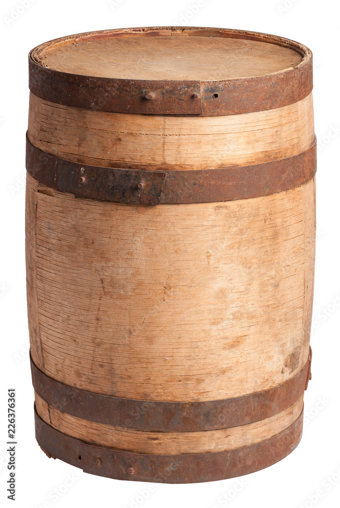 Fototapeta premium Old wooden barrel isolated on white