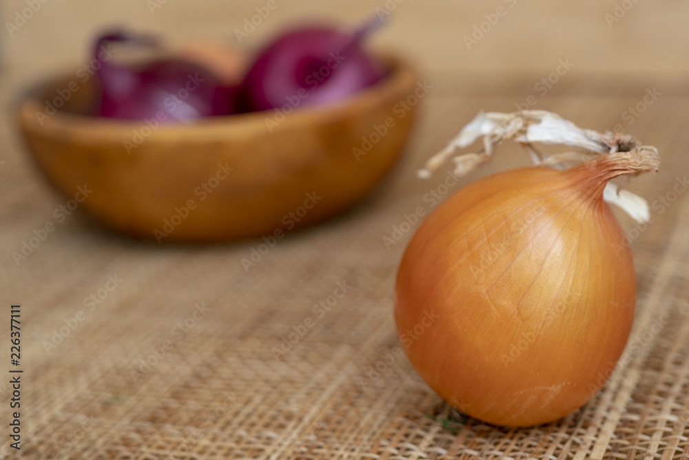 Yellow and red onions.