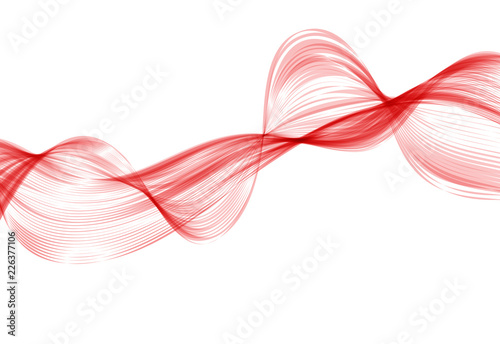 Abstract red wave background. Set of wavy lines in the horizontal plane. Wave made of smoke on white background