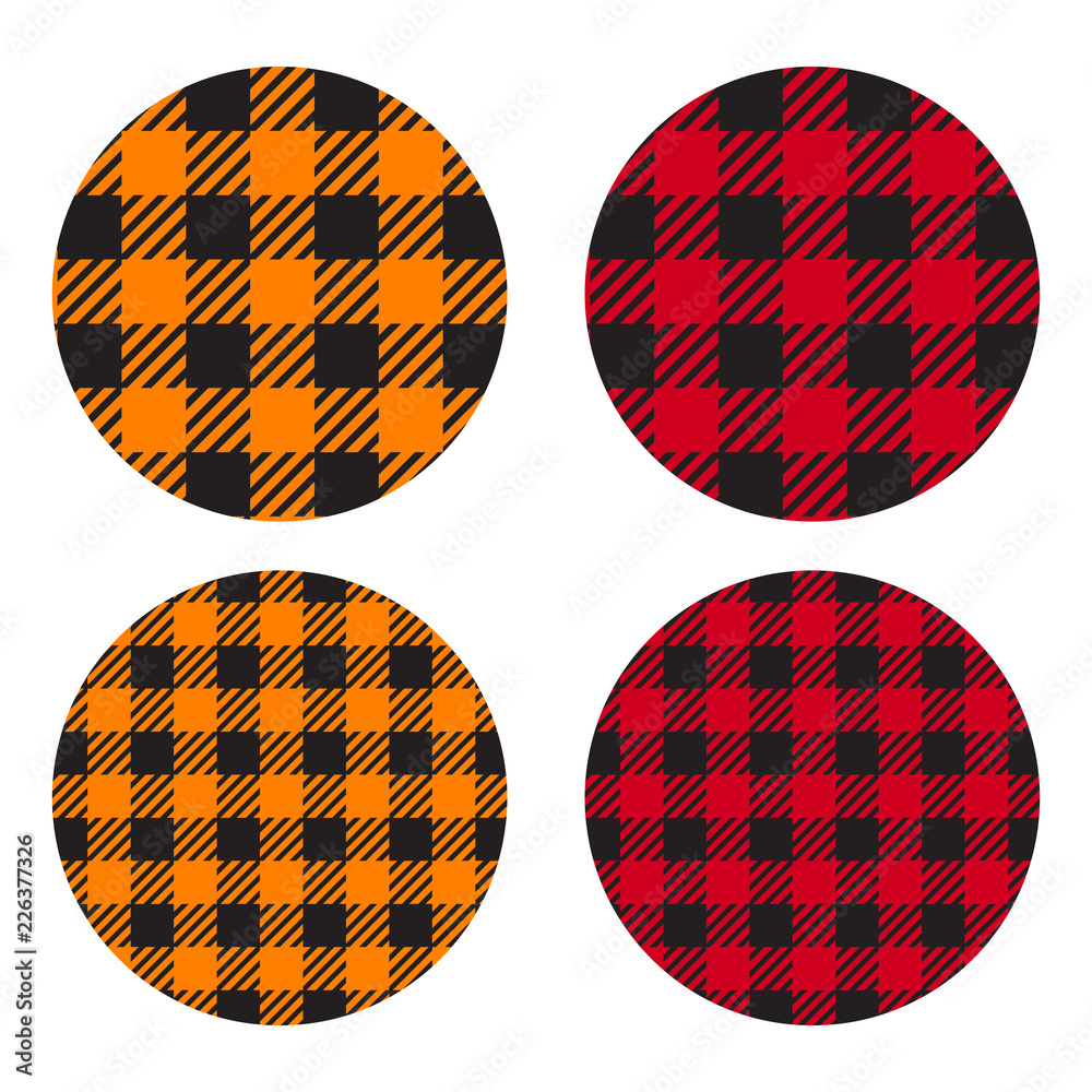 Vector Set Cell round background red and orange with black color. Abstract checkered backdrop fashion cloth cage. Vector Set Cell round background red and orange with black color. Abstract checkered backdrop fashion cloth cage.