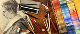Panorama, accessories and tools of a graphic artist