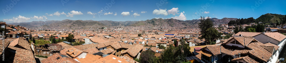 panorama of red roof houses of cuzco city peru